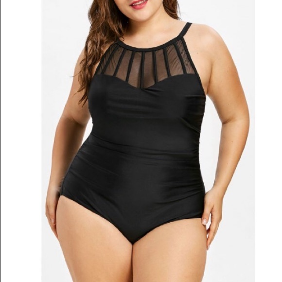 Other - Plus Size Mesh Panel Open Back One Piece Swimsuit